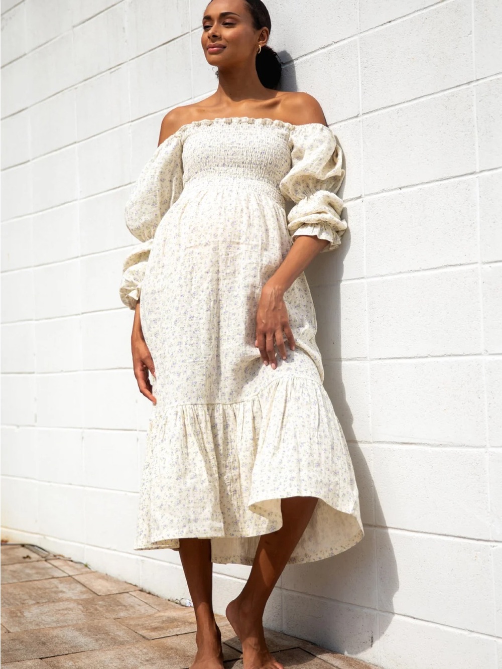 NOTHING FITS BUT- YUKI Floral Gauze Cream Floral Midi Dress, size S- 100% cotton